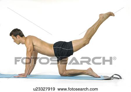 Side profile of a young man exercising on an exercise mat View Large Photo Image Stock Photo - Side profile of a young man exercising on an exercise mat. Fotosearch