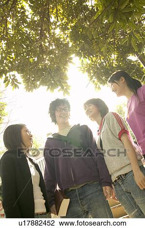 Four college students talking View Large Photo Image Stock Image - Four college students talking. Fotosearch