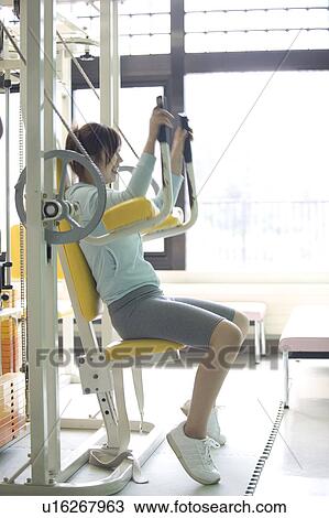 Young woman exercising in gym View Large Photo Image Stock Image - Young woman exercising in gym. Fotosearch