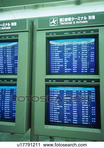 Flight information monitors at airport terminal View Large Photo Image Stock Image - Flight information monitors at airport terminal. Fotosearch