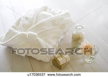 Stock Photo - Bathrobe and soaps. Fotosearch
