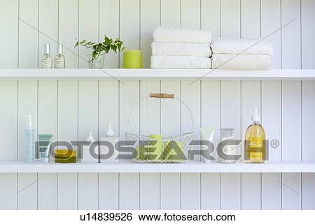 Stock Photograph - Body care goods on shelf. Fotosearch