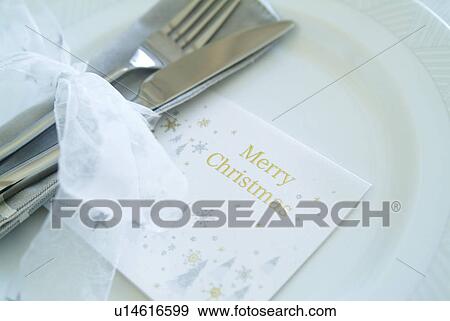 Stock Photo - Christmas card and silverware. Fotosearch