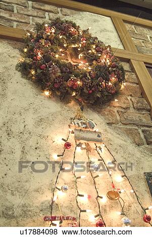 Christmas decoration on wall View Large Photo Image Stock Photo - Christmas decoration on wall. Fotosearch
