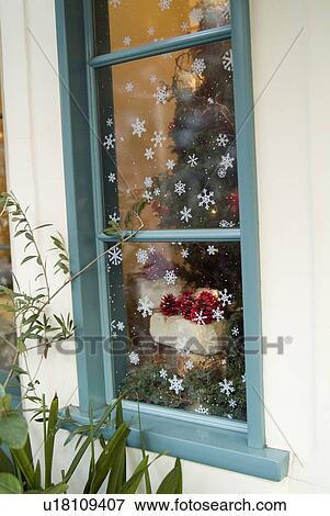 Christmas window decoration View Large Photo Image Stock Photo - Christmas window decoration. Fotosearch