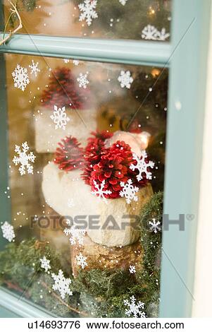 Christmas window decoration View Large Photo Image Stock Photograph - Christmas window decoration. Fotosearch