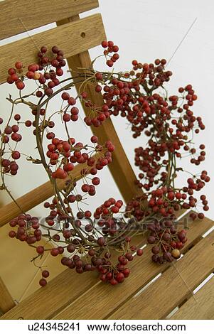 Stock Image - Christmas wreath on chair. Fotosearch
