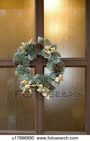 Christmas wreath on door View Large Photo Image Stock Image - Christmas wreath on door. Fotosearch