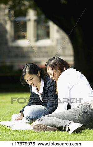 Two young women sitting on lawn View Large Photo Image Stock Photography - Two young women sitting on lawn. Fotosearch