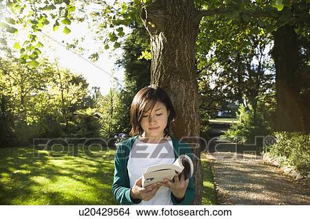 Young woman reading under a tree View Large Photo Image Picture - Young woman reading under a tree. Fotosearch