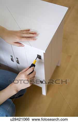 A woman assembling dresser View Large Photo Image Stock Photograph - A woman assembling dresser. Fotosearch