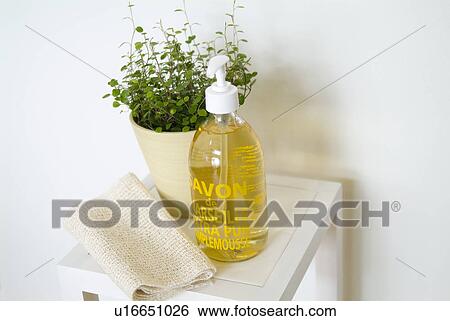 Stock Photograph - Bath items on shelf. Fotosearch
