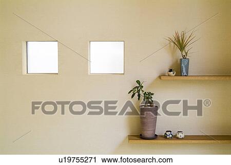 Stock Image - Potted plants on shelf. Fotosearch