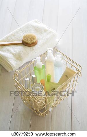 Stock Image - Cosmetics and bath brush. Fotosearch