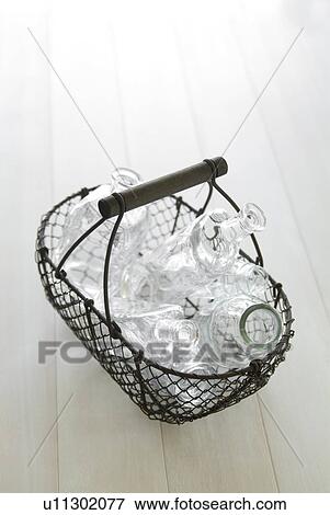 Stock Photo - Empty bottles in a basket. Fotosearch