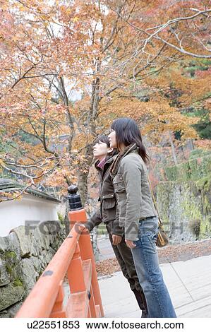 Two young women standing on bridge at Ohara Sanzenin Temple, Kyoto Prefecture, Japan View Large Photo Image Stock Image - Two young women standing on bridge at Ohara Sanzenin Temple, Kyoto Prefecture, Japan. Fotosearch