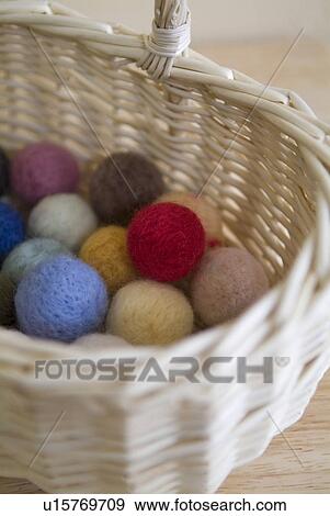 Felt balls in basket View Large Photo Image Stock Photo - Felt balls in basket. Fotosearch