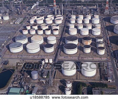 Aerial view of tanks of plant View Large Photo Image Stock Photography - Aerial view of tanks of plant. Fotosearch