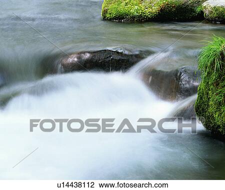 Stock Image - Clear water flowing in river. Fotosearch