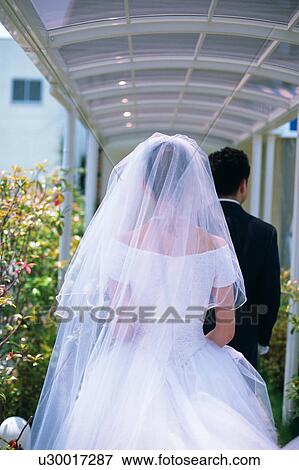 Rear view of bride and groom View Large Photo Image Stock Photo - Rear view of bride and groom. Fotosearch