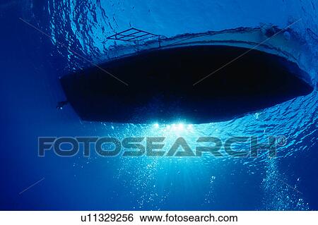 Stock Photograph - Bottom of boat floating in ocean. Fotosearch