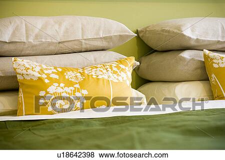 Stock Photo - Detail of bedsheets and pillows. Fotosearch