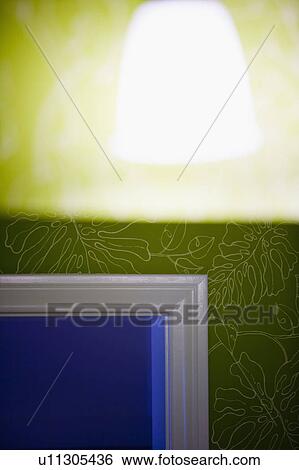 Stock Photograph - Green Wall, White Trim, and Vibrant Blue. Fotosearch