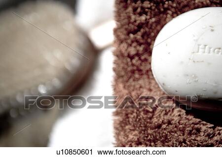 Bathroom Display of Natural Scrub Brush, Soap, and Towels View Large Photo Image Stock Image - Bathroom Display of Natural Scrub Brush, Soap, and Towels. Fotosearch