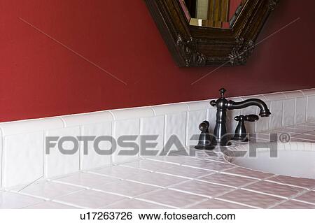 Contemporary Bathroom with Red Accent Wall View Large Photo Image Stock Photograph - Contemporary Bathroom with Red Accent Wall. Fotosearch