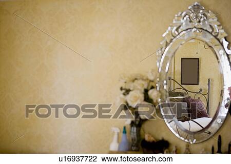 Detail of with white roses next to antique vanity mirror. View Large Photo Image Stock Image - Detail of with white roses next to antique vanity mirror.. Fotosearch