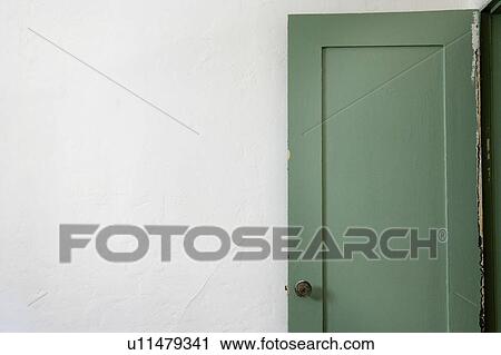 Green Door against White Wall View Large Photo Image Stock Image - Green Door against White Wall. Fotosearch