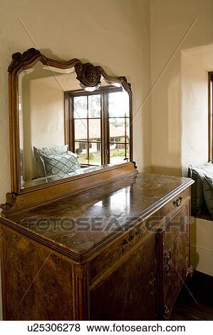 Vintage Wood Dresser and Mirror View Large Photo Image Stock Photo - Vintage Wood Dresser and Mirror. Fotosearch