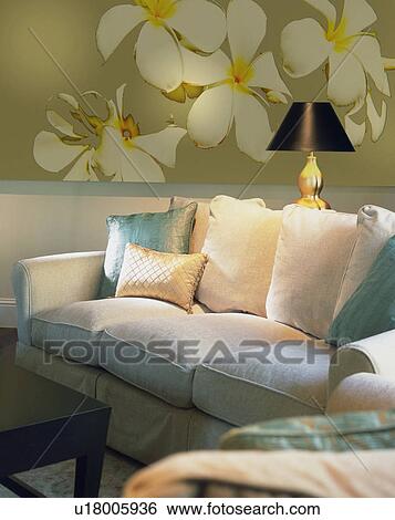 Stock Photograph - Contemporary Living Room in Coastal Home. Fotosearch