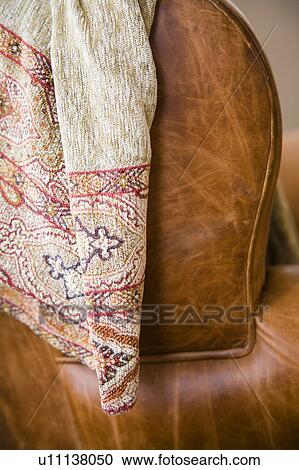 Detail Of Leather Couch With Throw Blanket Stock Image U11138050