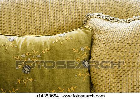 Detail of pillows on textured sofa View Large Photo Image Picture - Detail of pillows on textured sofa. Fotosearch