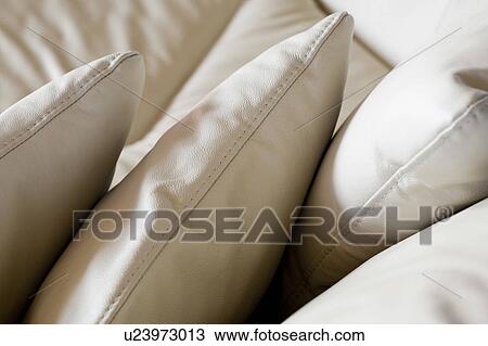 Detail of white leather pillows View Large Photo Image Stock Image - Detail of white leather pillows. Fotosearch