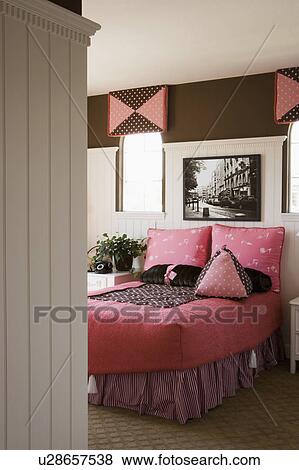 Girl's Pink and Brown Bedroom View Large Photo Image Stock Photo - Girl's Pink and Brown Bedroom. Fotosearch