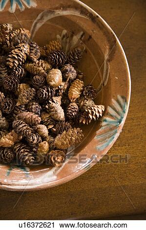 Detail of bowl filled with miniature pinecones. View Large Photo Image Stock Image - Detail of bowl filled with miniature pinecones. . Fotosearch