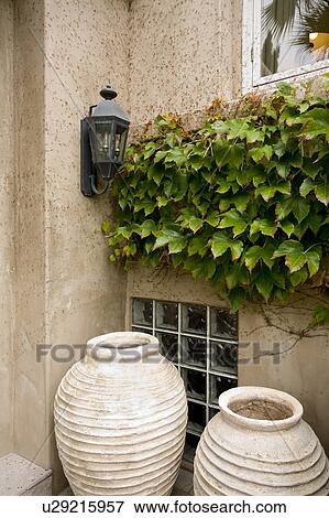 Detail of two large flower pots with ivy. View Large Photo Image Stock Photo - Detail of two large flower pots with ivy.. Fotosearch