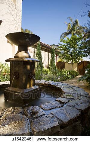 Rock Fountain in Home Courtyard View Large Photo Image Stock Image - Rock Fountain in Home Courtyard. Fotosearch