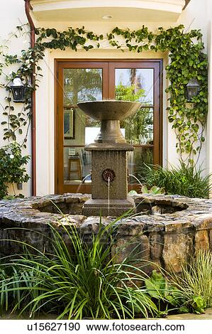 Rock Fountain in Spanish Style Courtyard View Large Photo Image Stock Image - Rock Fountain in Spanish Style Courtyard. Fotosearch