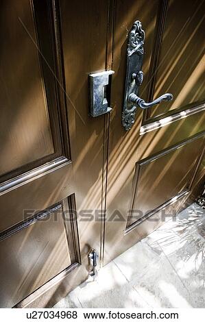 Large Front Door with Iron Handle View Large Photo Image Stock Photo - Large Front Door with Iron Handle. Fotosearch