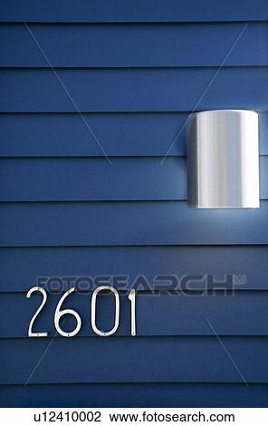 Modern House Numbers and Light on Blue Siding View Large Photo Image Stock Image - Modern House Numbers and Light on Blue Siding. Fotosearch