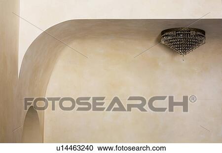 Stock Image - Architectural Detail and Crystal Ceiling Lamp. Fotosearch