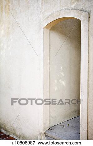 Arched Exterior Stucco Doorway View Large Photo Image Stock Photo - Arched Exterior Stucco Doorway. Fotosearch