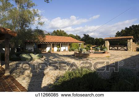Exterior of Spanish Style Home and Landscape View Large Photo Image Stock Photography - Exterior of Spanish Style Home and Landscape. Fotosearch