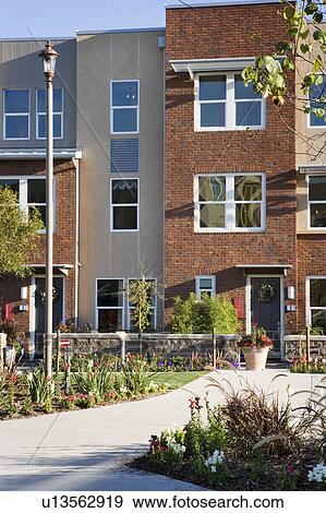 Front Exterior of Townhomes View Large Photo Image Stock Photo - Front Exterior of Townhomes. Fotosearch