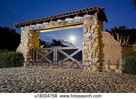 Front Gate to Spanish Style Driveway View Large Photo Image Stock Photo - Front Gate to Spanish Style Driveway. Fotosearch