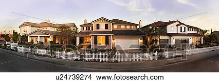 Panoramic of Traditional American Suburban Homes View Large Photo Image Picture - Panoramic of Traditional American Suburban Homes. Fotosearch