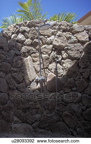 Outdoor shower made of rocks View Large Photo Image Stock Image - Outdoor shower made of rocks. Fotosearch